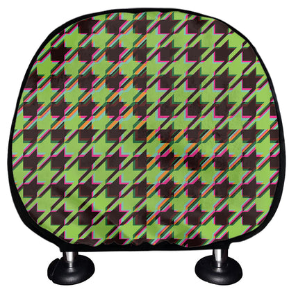 Trippy green Houndstooth Pattern Print Car Headrest Covers