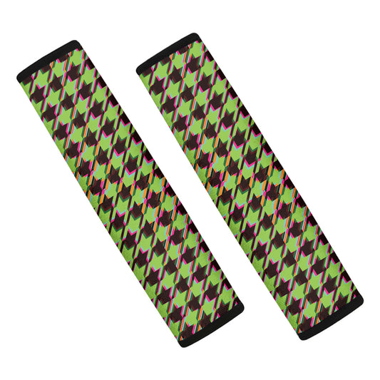 Trippy green Houndstooth Pattern Print Car Seat Belt Covers