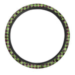 Trippy green Houndstooth Pattern Print Car Steering Wheel Cover