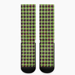 Trippy green Houndstooth Pattern Print Crew Socks