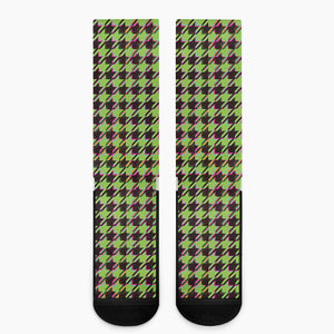 Trippy green Houndstooth Pattern Print Crew Socks