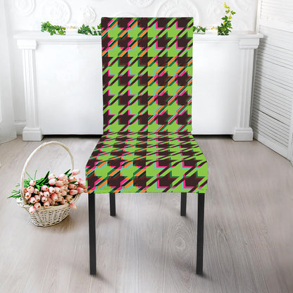 Trippy green Houndstooth Pattern Print Dining Chair Slipcover