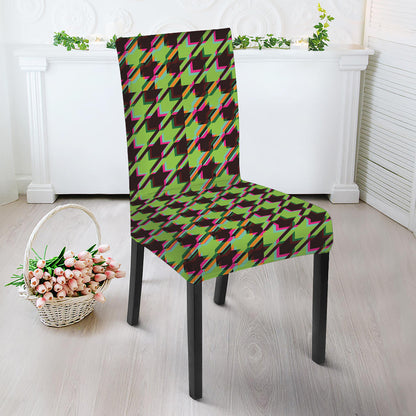 Trippy green Houndstooth Pattern Print Dining Chair Slipcover