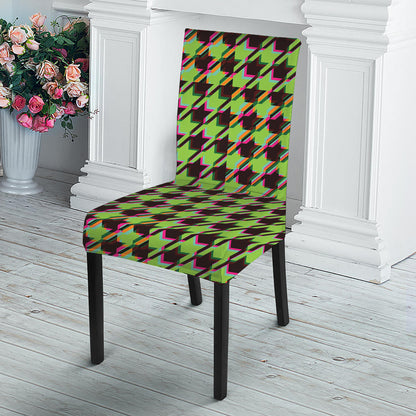 Trippy green Houndstooth Pattern Print Dining Chair Slipcover