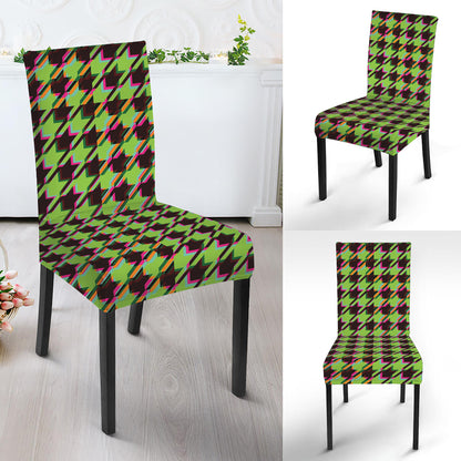 Trippy green Houndstooth Pattern Print Dining Chair Slipcover