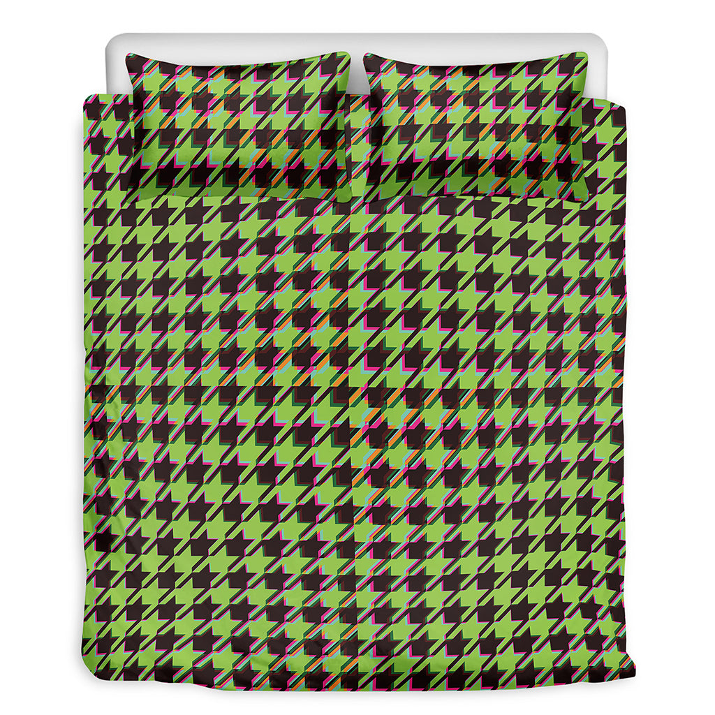 Trippy green Houndstooth Pattern Print Duvet Cover Bedding Set