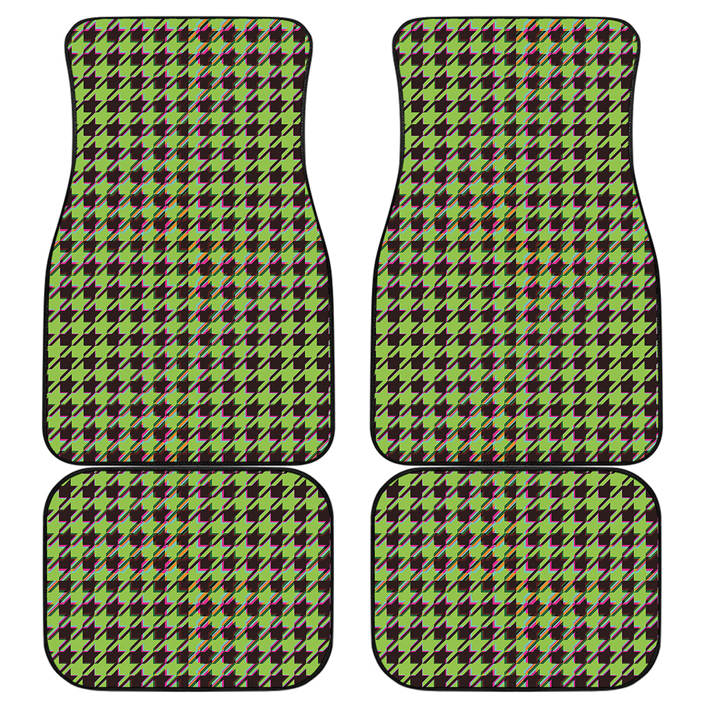Trippy green Houndstooth Pattern Print Front and Back Car Floor Mats