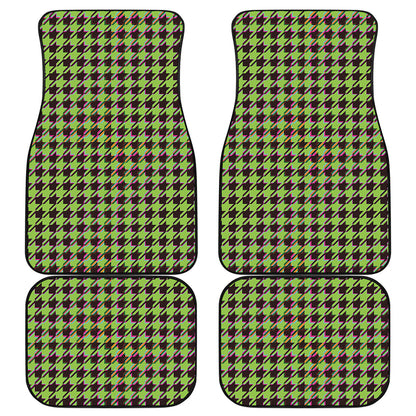 Trippy green Houndstooth Pattern Print Front and Back Car Floor Mats