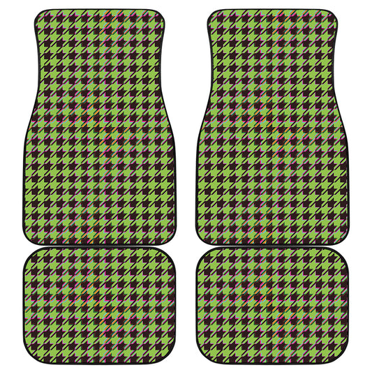 Trippy green Houndstooth Pattern Print Front and Back Car Floor Mats