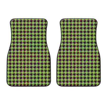 Trippy green Houndstooth Pattern Print Front Car Floor Mats