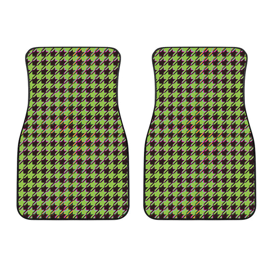 Trippy green Houndstooth Pattern Print Front Car Floor Mats