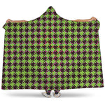 Trippy green Houndstooth Pattern Print Hooded Blanket
