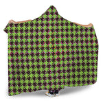 Trippy green Houndstooth Pattern Print Hooded Blanket