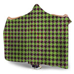 Trippy green Houndstooth Pattern Print Hooded Blanket
