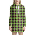 Trippy green Houndstooth Pattern Print Pullover Hoodie Dress