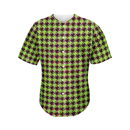 Trippy green Houndstooth Pattern Print Men's Baseball Jersey