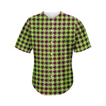 Trippy green Houndstooth Pattern Print Men's Baseball Jersey