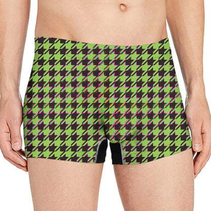 Trippy green Houndstooth Pattern Print Men's Boxer Briefs