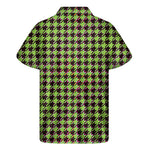 Trippy green Houndstooth Pattern Print Men's Short Sleeve Shirt