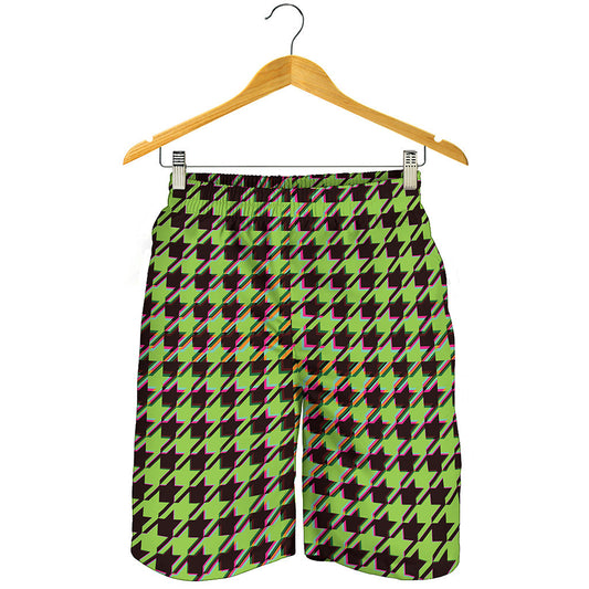 Trippy green Houndstooth Pattern Print Men's Shorts