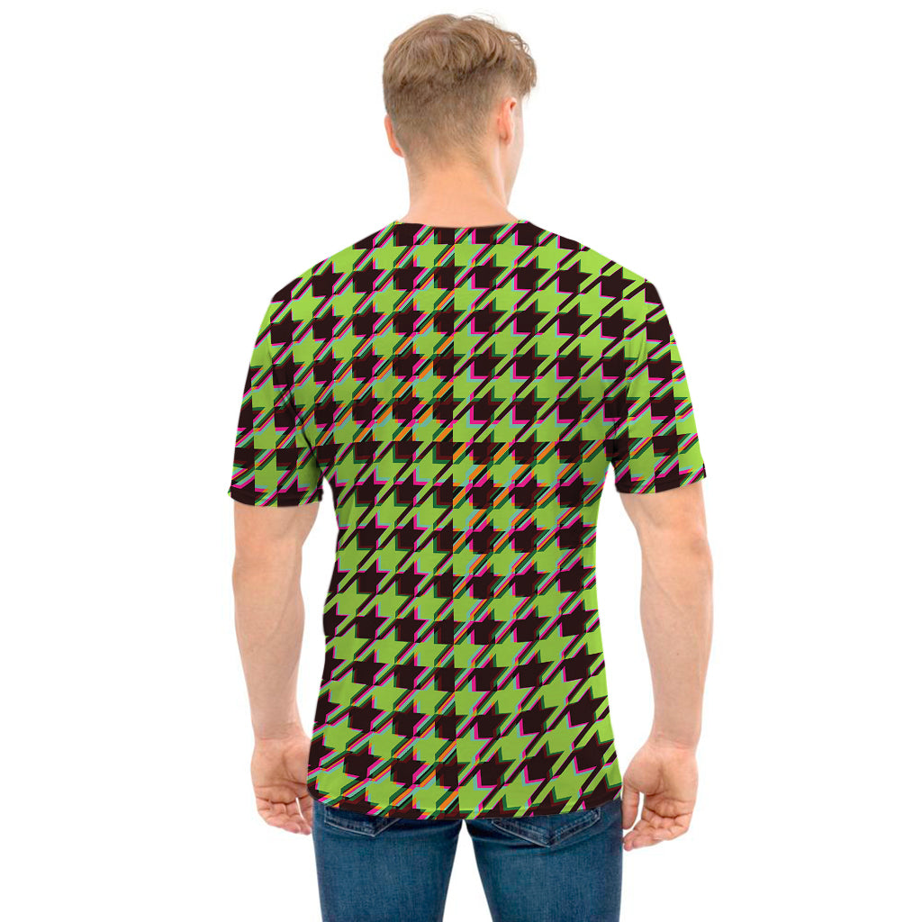 Trippy green Houndstooth Pattern Print Men's T-Shirt