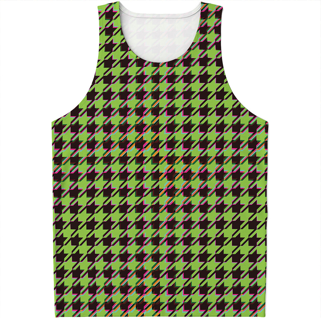 Trippy green Houndstooth Pattern Print Men's Tank Top
