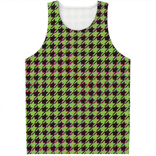 Trippy green Houndstooth Pattern Print Men's Tank Top