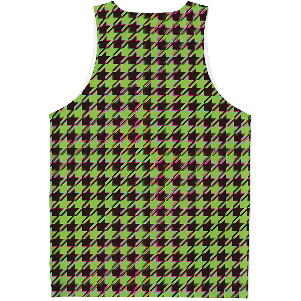 Trippy green Houndstooth Pattern Print Men's Tank Top