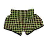 Trippy green Houndstooth Pattern Print Muay Thai Boxing Shorts