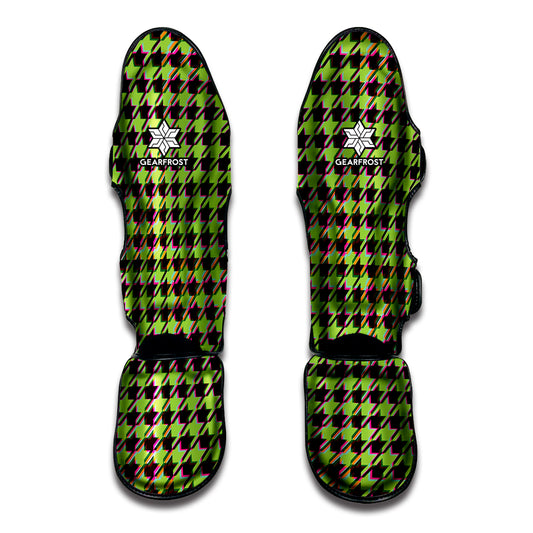 Trippy green Houndstooth Pattern Print Muay Thai Shin Guard