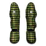 Trippy green Houndstooth Pattern Print Muay Thai Shin Guard