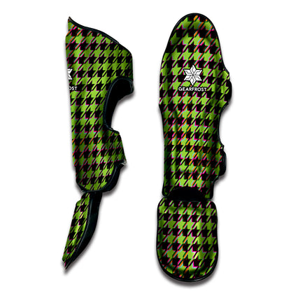 Trippy green Houndstooth Pattern Print Muay Thai Shin Guard