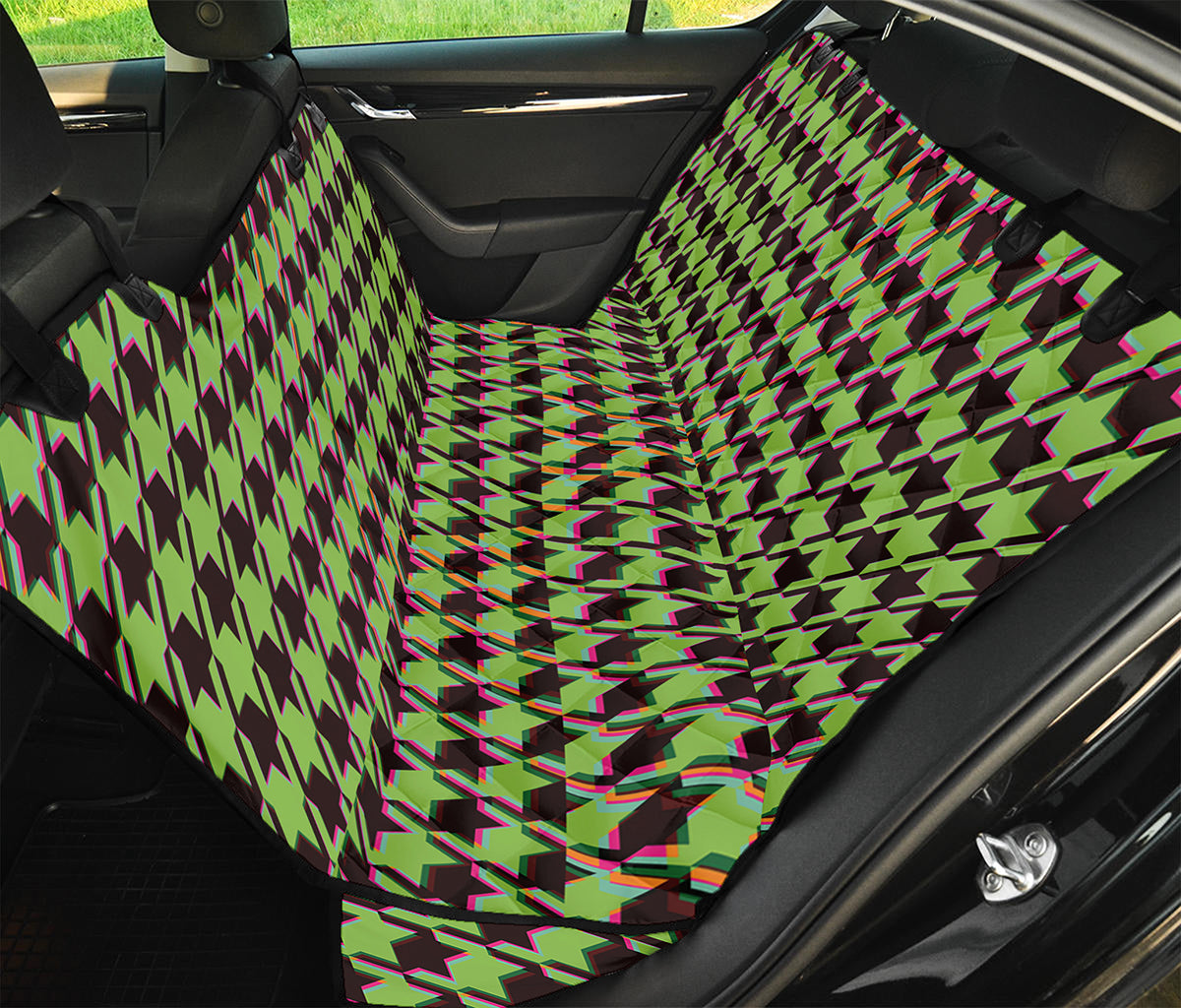 Trippy green Houndstooth Pattern Print Pet Car Back Seat Cover