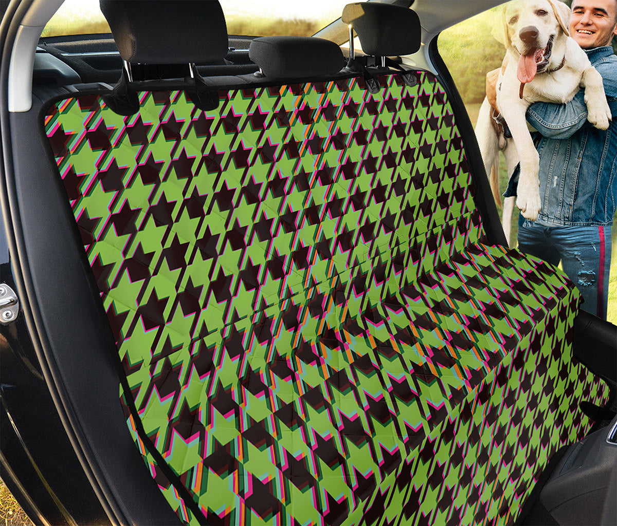 Trippy green Houndstooth Pattern Print Pet Car Back Seat Cover