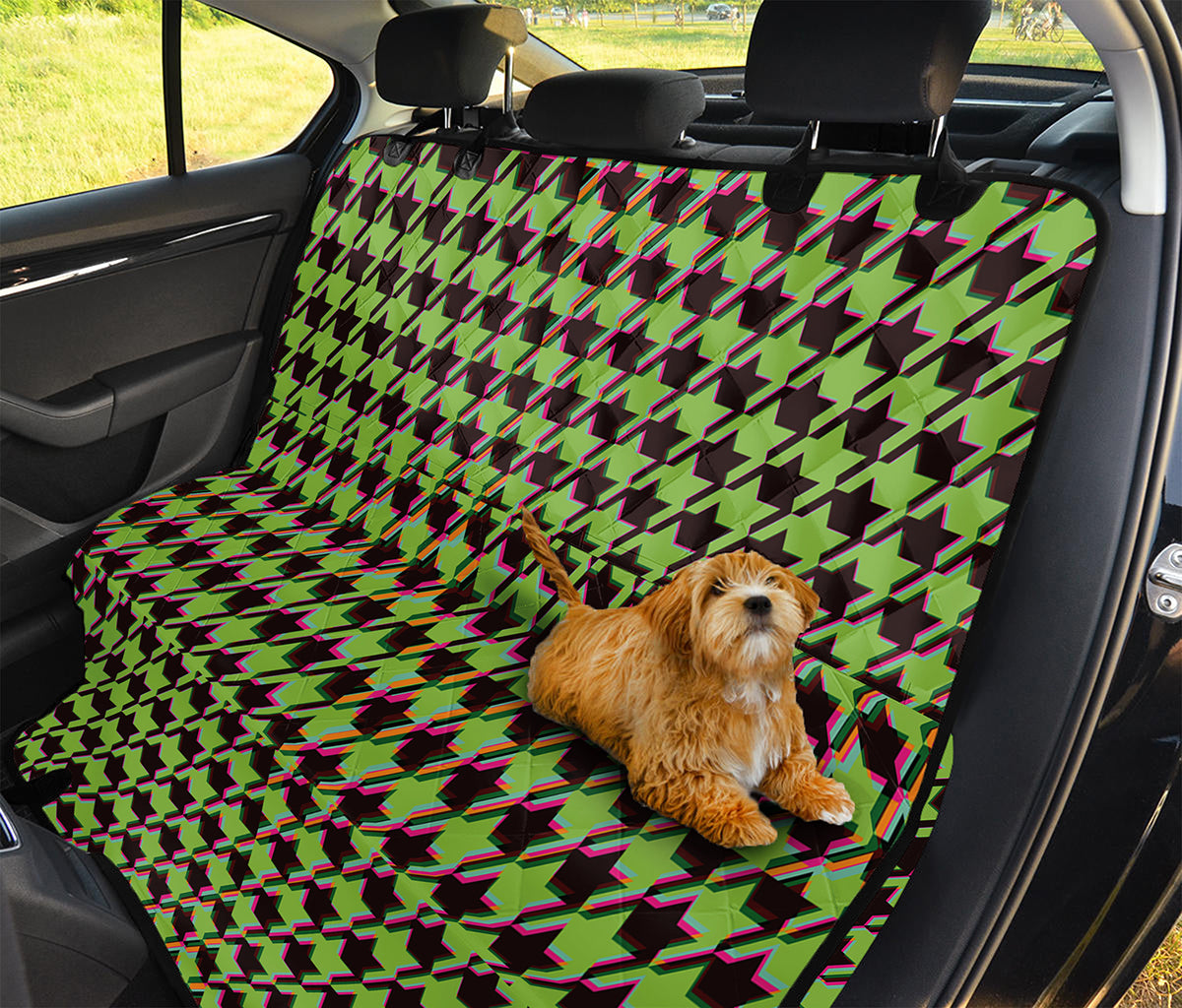 Trippy green Houndstooth Pattern Print Pet Car Back Seat Cover