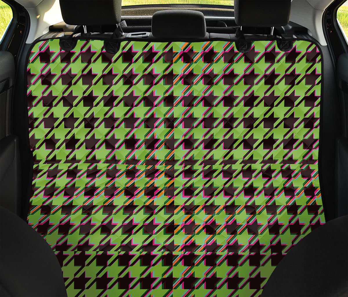 Trippy green Houndstooth Pattern Print Pet Car Back Seat Cover