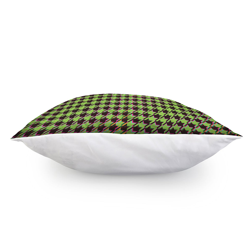 Trippy green Houndstooth Pattern Print Pillow Cover