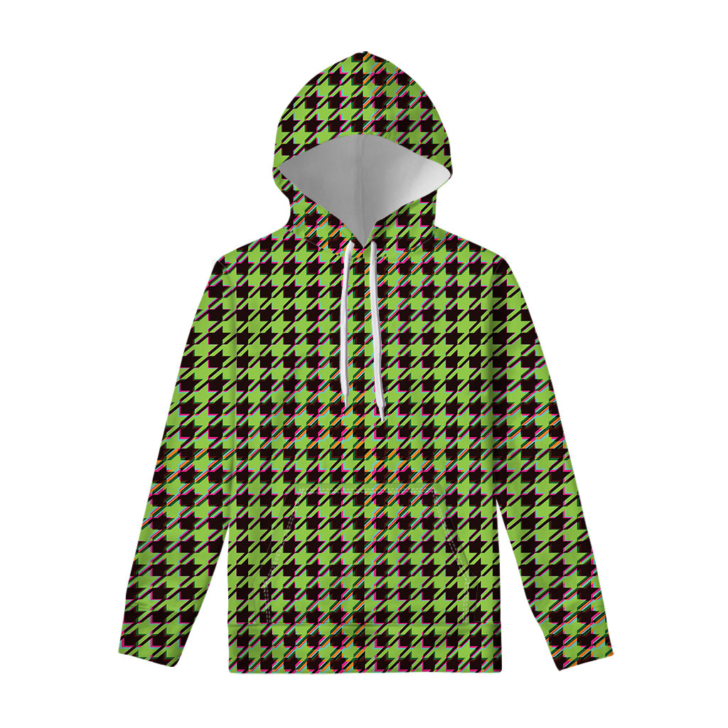 Trippy green Houndstooth Pattern Print Pullover Hoodie