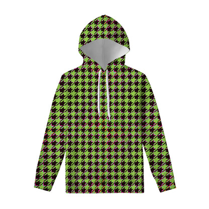 Trippy green Houndstooth Pattern Print Pullover Hoodie