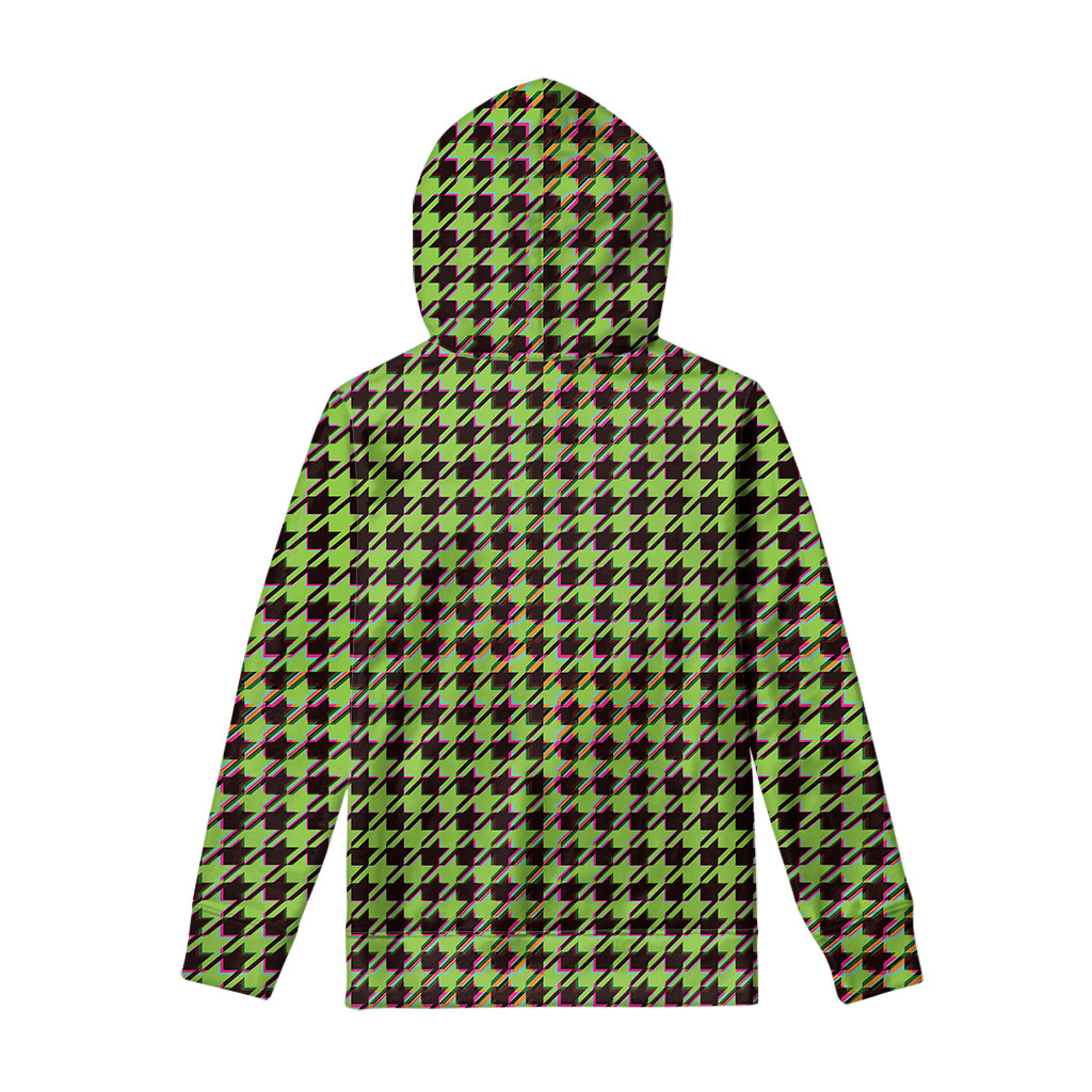 Trippy green Houndstooth Pattern Print Pullover Hoodie