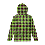 Trippy green Houndstooth Pattern Print Pullover Hoodie