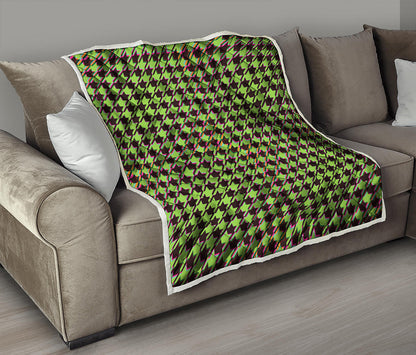 Trippy green Houndstooth Pattern Print Quilt