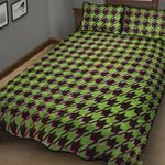 Trippy green Houndstooth Pattern Print Quilt Bed Set