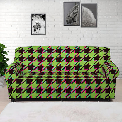 Trippy green Houndstooth Pattern Print Sofa Cover