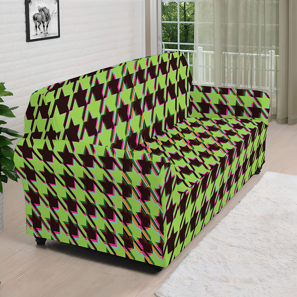 Trippy green Houndstooth Pattern Print Sofa Cover