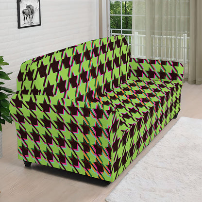 Trippy green Houndstooth Pattern Print Sofa Cover
