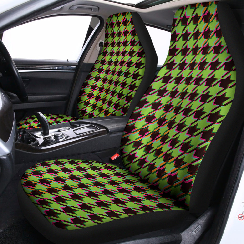 Trippy green Houndstooth Pattern Print Universal Fit Car Seat Covers