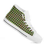 Trippy green Houndstooth Pattern Print White High Top Shoes