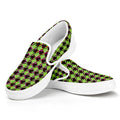 Trippy green Houndstooth Pattern Print White Slip On Sneakers