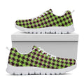 Trippy green Houndstooth Pattern Print White Running Shoes